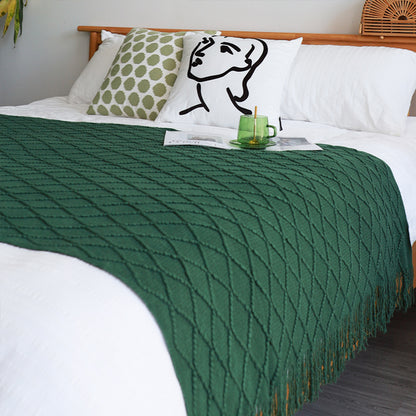 SOGA 2X Green Diamond Pattern Knitted Throw Blanket Warm Cozy Woven Cover Couch Bed Sofa Home Decor with Tassels-Throw Blankets-PEROZ Accessories