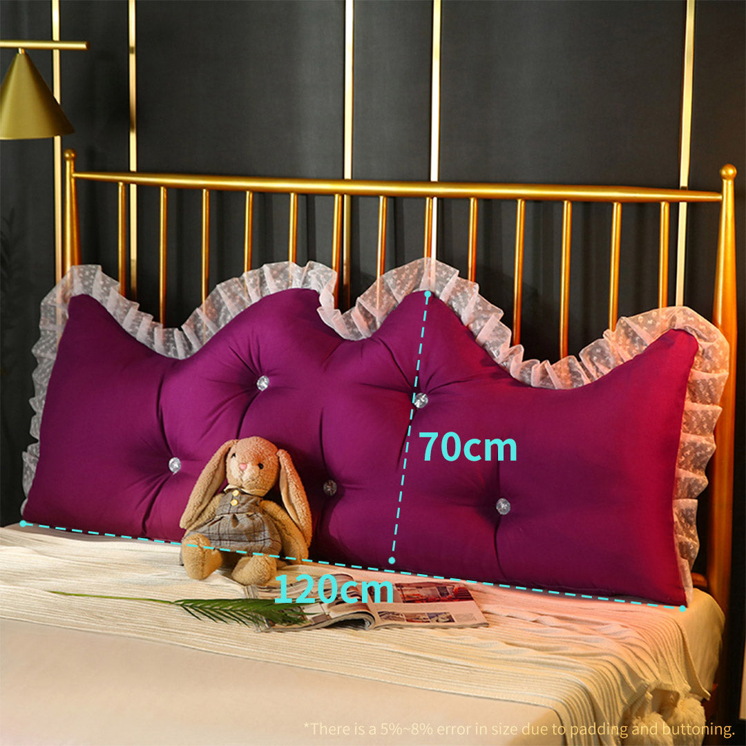SOGA 2X 120cm Burgundy Princess Bed Pillow Headboard Backrest Bedside Tatami Sofa Cushion with Ruffle Lace Home Decor-Headboard Pillow-PEROZ Accessories
