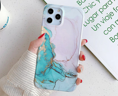 Anymob iPhone Case Lavender Blue Marble Painting Pattern Soft Silicone Back Cover- Apple iPhone 11 Pro Max Plus XS XR SE 2020 12 Mini-Mobile Phone Cases-PEROZ Accessories