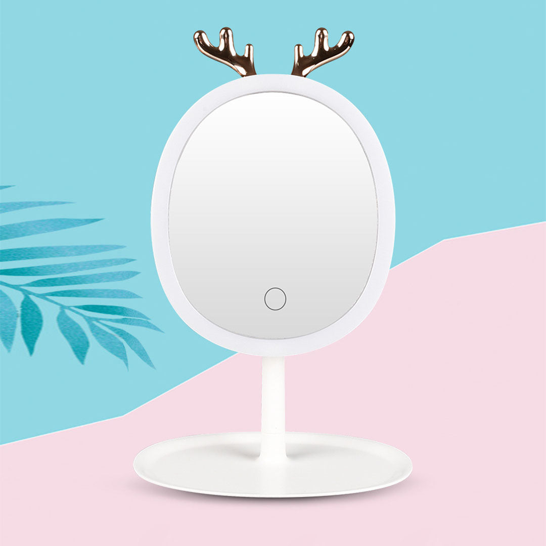 SOGA White Cosmetic Jewelry Storage Organiser with Antler LED Light Mirror Tabletop Vanity Set-Makeup Organisers-PEROZ Accessories