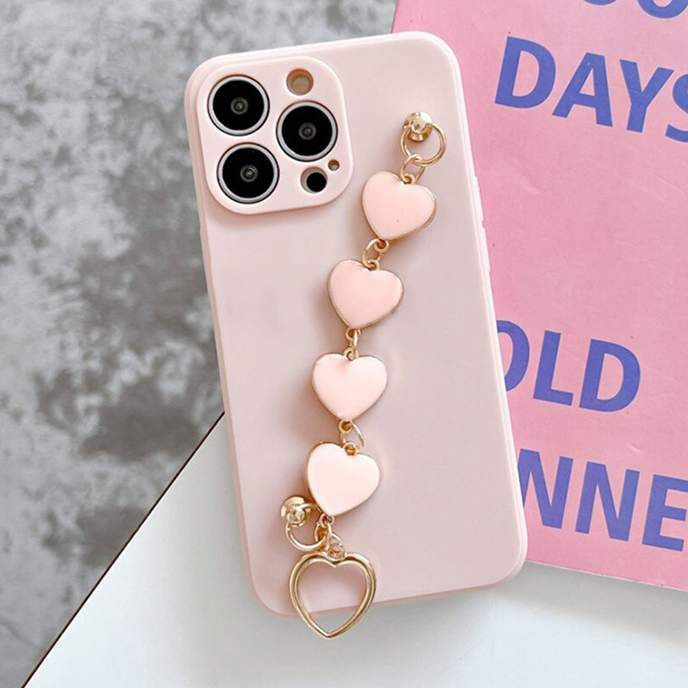 Anymob iPhone Phone Case Pastel Pink Heart Chain Hand Strap Apple Back Mobile Cover For IOS 13 Pro Max 12 MiNi 11 Pro XR XS X 7 8 Plus 6 6S SE-Mobile Phone Cases-PEROZ Accessories