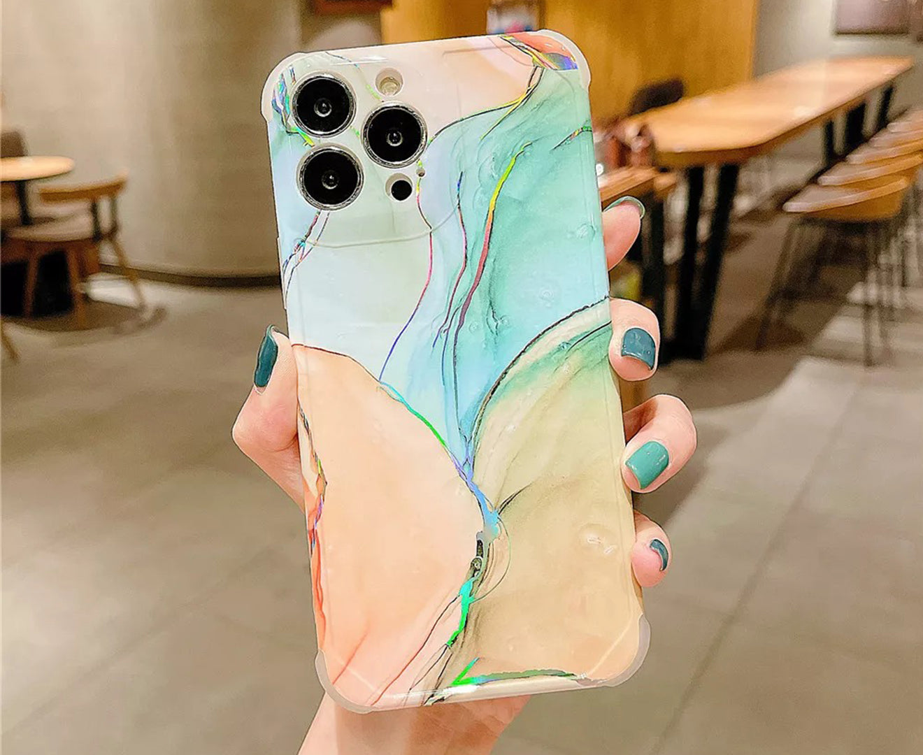 Anymob iPhone Case Blush Laser Marble Shockproof Firm Flex Mobile Cover For iPhone 13 12 11 Pro Max Compatible-Mobile Phone Cases-PEROZ Accessories
