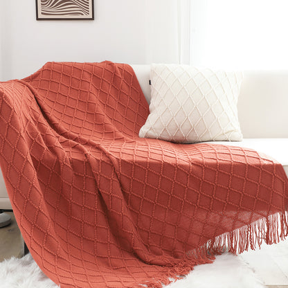 SOGA Red Diamond Pattern Knitted Throw Blanket Warm Cozy Woven Cover Couch Bed Sofa Home Decor with Tassels-Throw Blankets-PEROZ Accessories
