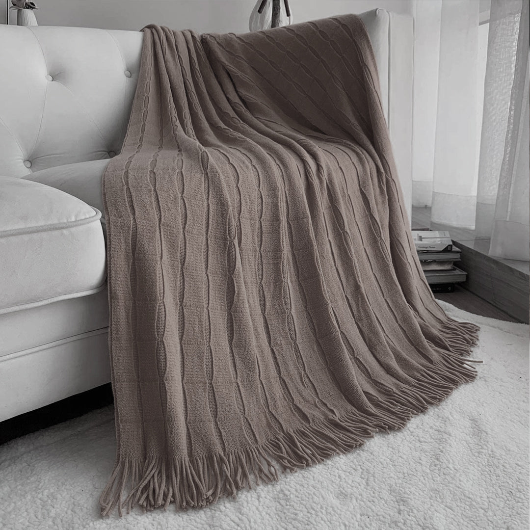 SOGA Coffee Textured Knitted Throw Blanket Warm Cozy Woven Cover Couch Bed Sofa Home Decor with Tassels-Throw Blankets-PEROZ Accessories