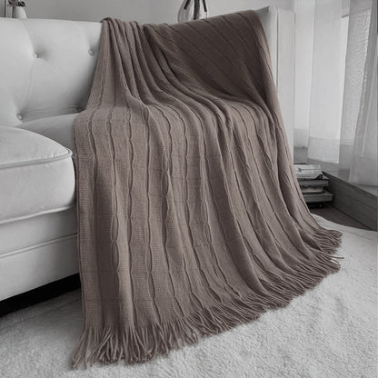 SOGA Coffee Textured Knitted Throw Blanket Warm Cozy Woven Cover Couch Bed Sofa Home Decor with Tassels-Throw Blankets-PEROZ Accessories