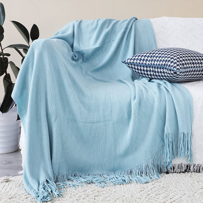 SOGA Sky Blue Acrylic Knitted Throw Blanket Solid Fringed Warm Cozy Woven Cover Couch Bed Sofa Home Decor-Throw Blankets-PEROZ Accessories