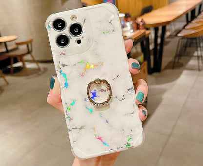 Anymob iPhone Case White Laser Gradient Glitter Marble Ring Holder Stand Soft Silicone Shockproof Coque Mobile Cover iPhone 12 11 13 Pro Max-Mobile Phone Cases-PEROZ Accessories