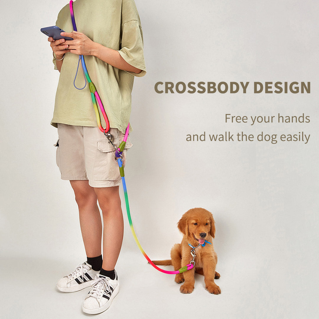 SOGA 220cm Multifunction Hands Free Rope Pet Cat Dog Puppy Double Ended Leash for Walking Training Tracking Obedience Rainbow-Dog Collars-PEROZ Accessories