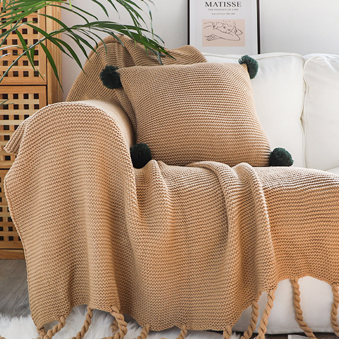 SOGA 2X Coffee Tassel Fringe Knitting Blanket Warm Cozy Woven Cover Couch Bed Sofa Home Decor-Throw Blankets-PEROZ Accessories