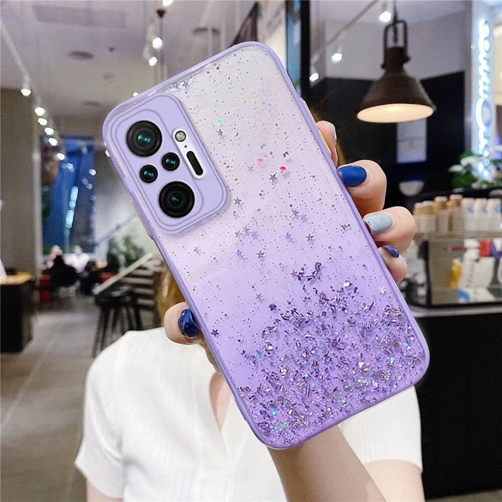 Anymob Xiaomi Phone Case Violet Gradient Sequins Glitter Silicone Mobile Cover- Note 10 9 8 Pro 10S 9A 9C 9T Mi 11 Lite Poco X3 F3 M3-Mobile Phone Cases-PEROZ Accessories