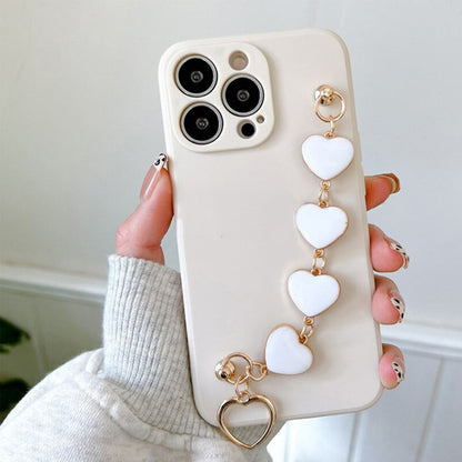Anymob iPhone White Luxury Heart Bracelet Silicon Phone Chain Case For IOS Stylish Wrist Chain Fashion Cover Compatible-Mobile Phone Cases-PEROZ Accessories