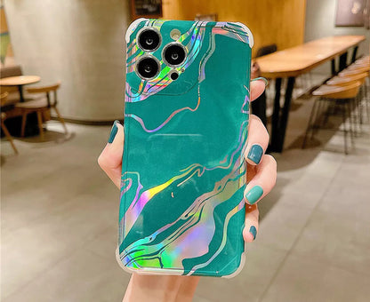 Anymob iPhone Case Green Laser Marble Shockproof Firm Flex Mobile Cover For iPhone 13 12 11 Pro Max Compatible-Mobile Phone Cases-PEROZ Accessories