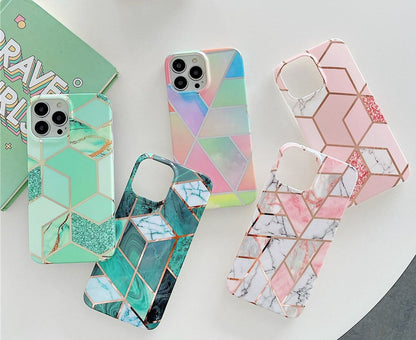Anymob iPhone Violet Electroplated Geometric Soft Silicon Cover For IOS Marble Phone Case iPhone Compatible-Mobile Phone Cases-PEROZ Accessories