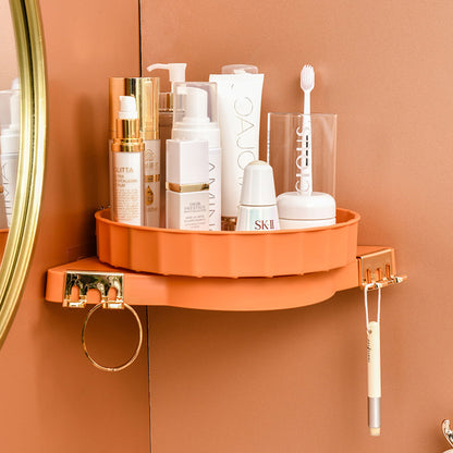 SOGA 2X Orange 360 Degree Wall Mounted Rotating Bathroom Organiser Corner Vanity Rack Toilet Adhesive Storage Shelf-Bathroom Storage-PEROZ Accessories