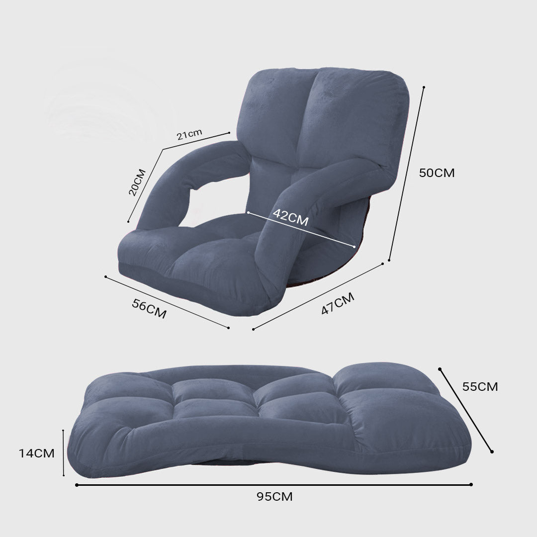 SOGA 4X Foldable Lounge Cushion Adjustable Floor Lazy Recliner Chair with Armrest Grey - Kid-Recliner Chair-PEROZ Accessories