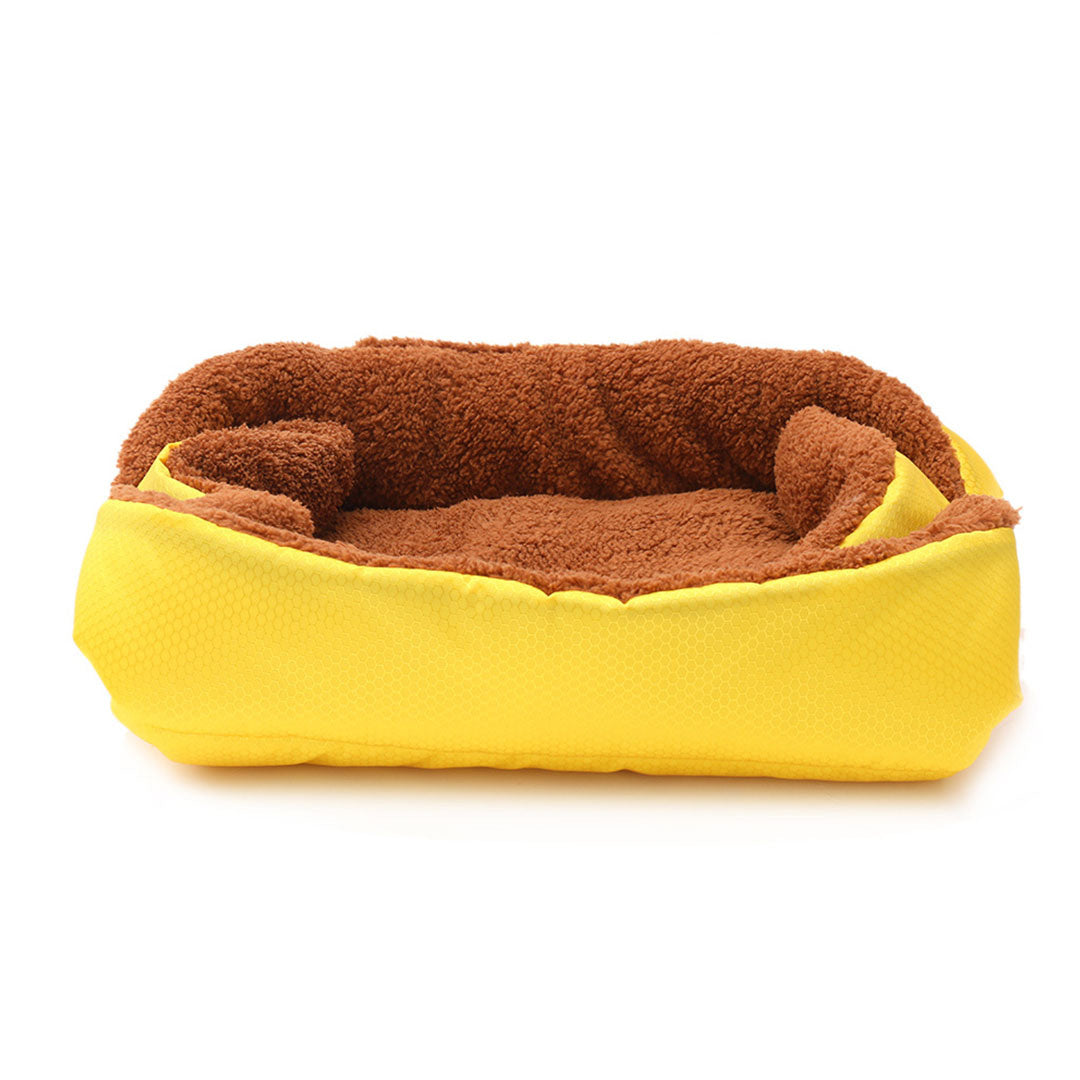 SOGA 2X Yellow Dual purpose Cushion Nest Cat Dog Bed Warm Plush Kennel Mat Pet Home Travel Essentials-Pet Carriers &amp; Travel Products-PEROZ Accessories