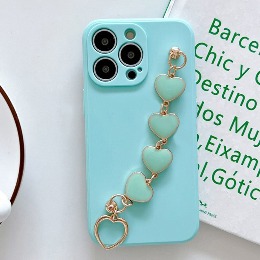 Anymob iPhone Phone Case Mint Heart Chain Hand Strap Apple Back Mobile Cover For IOS 13 Pro Max 12 MiNi 11 Pro XR XS X 7 8 Plus 6 6S SE Compatible-Mobile Phone Cases-PEROZ Accessories