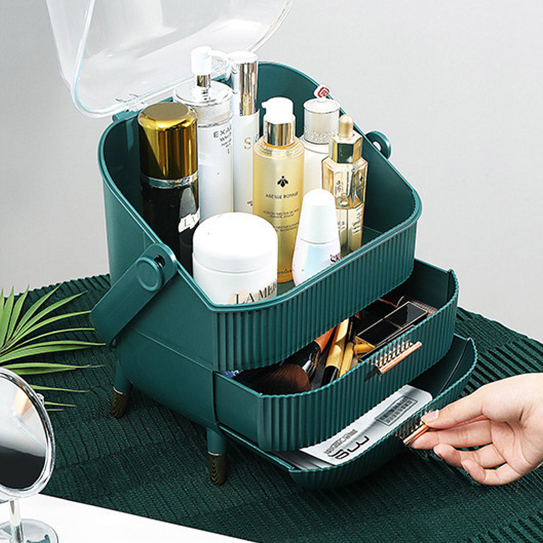 SOGA 29cm Green Countertop Makeup Cosmetic Storage Organiser Skincare Holder Jewelry Storage Box with Handle-Makeup Organisers-PEROZ Accessories