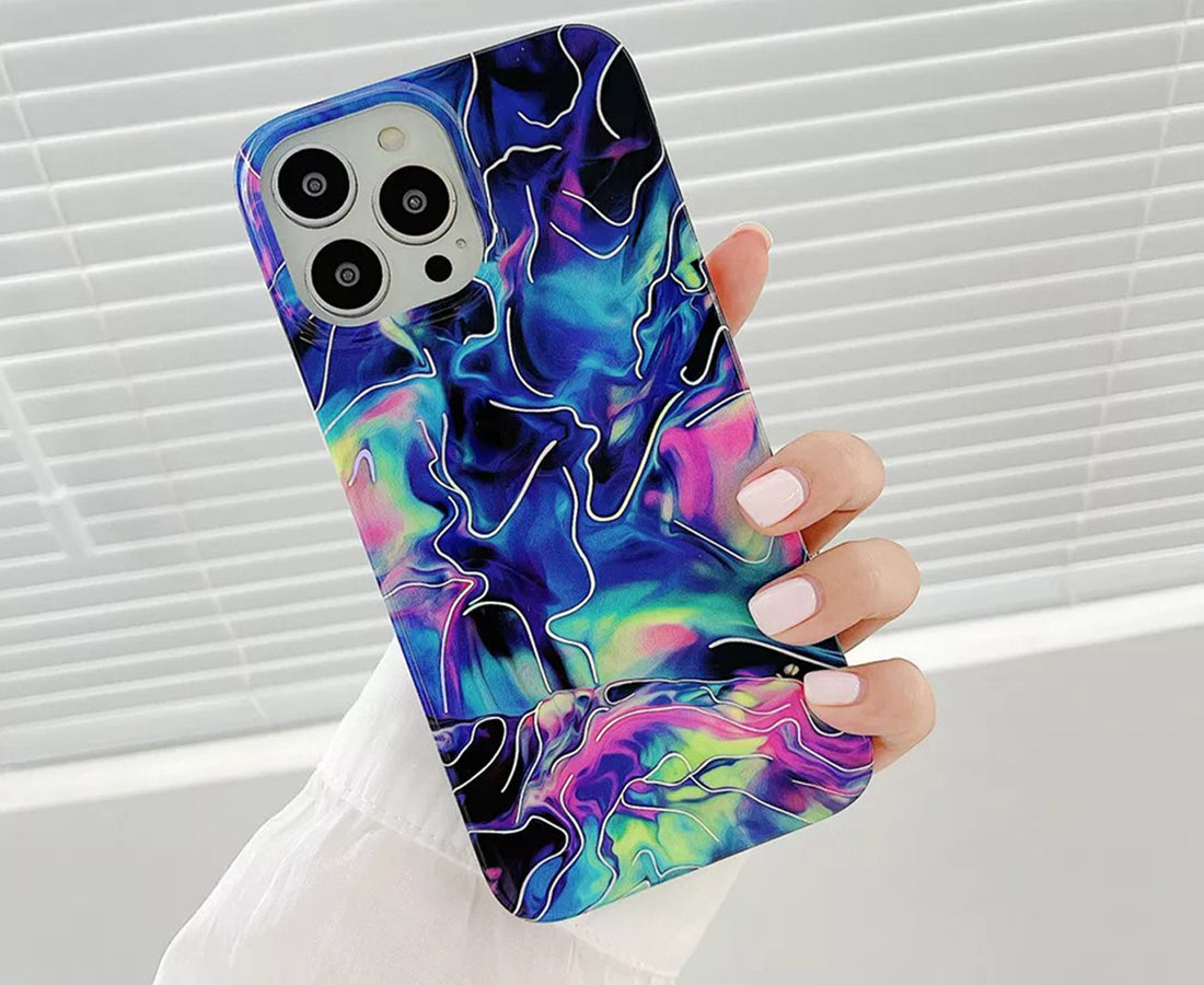Anymob iPhone Case Sparkle Blue Marble Pattern Soft Silicone Cover For iPhone 13 11 12 Pro Max X XR XS Max 7 8 Plus SE 2020-Mobile Phone Cases-PEROZ Accessories