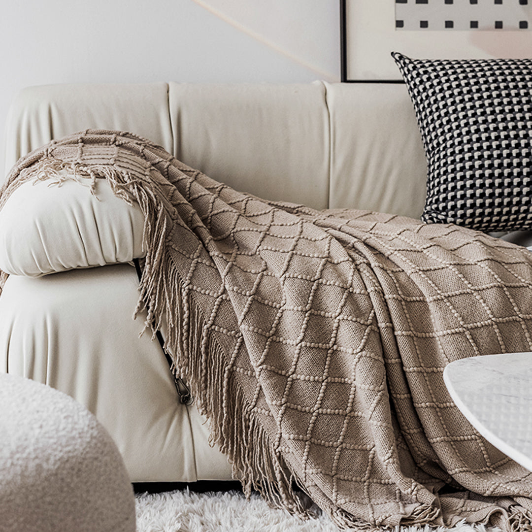 SOGA 2X Coffee Diamond Pattern Knitted Throw Blanket Warm Cozy Woven Cover Couch Bed Sofa Home Decor with Tassels-Throw Blankets-PEROZ Accessories