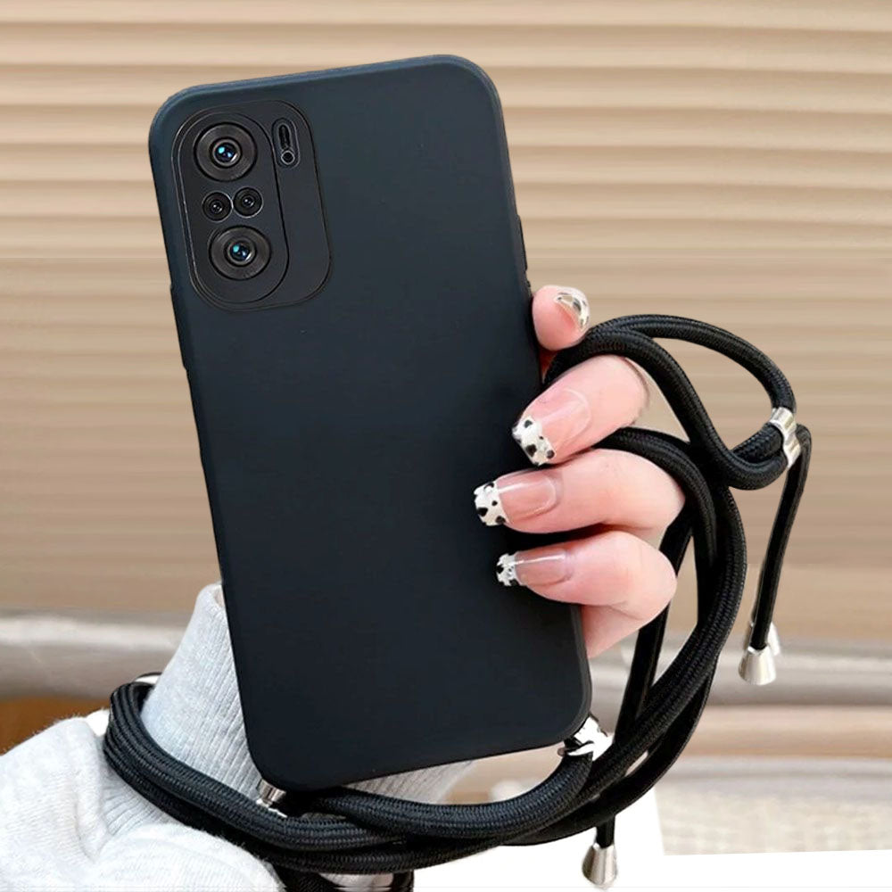 Anymob Xiaomi Phone Case Black Crossbody Lanyard Soft Silicone For Mi 11T Pro 11 Lite Redmi Note 10 9 Pro Max 10S 9T Mi POCO X3 Compatible-Mobile Phone Cases-PEROZ Accessories