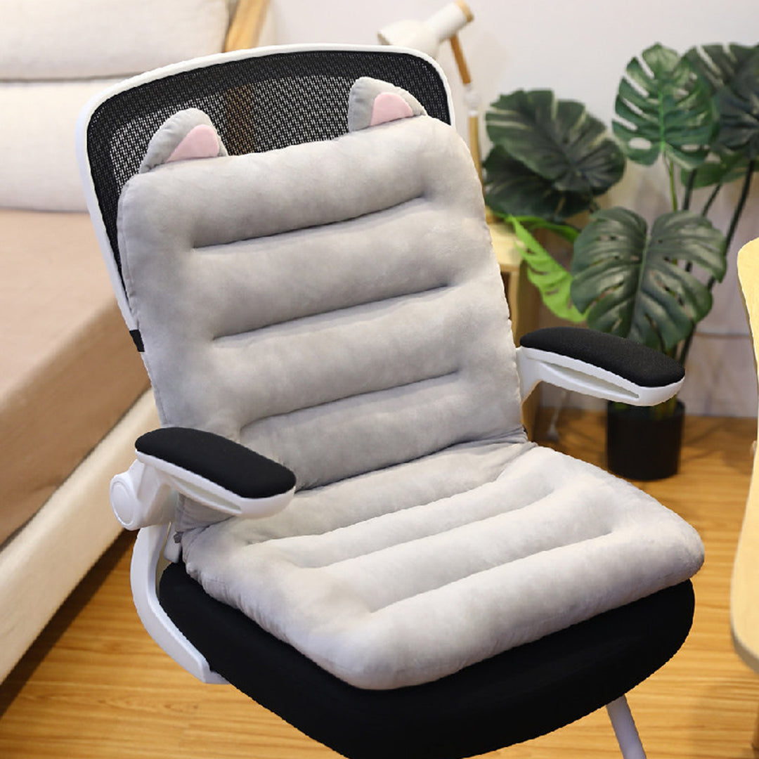 SOGA Grey One Piece Siamese Cushion Office Sedentary Butt Mat Back Waist Chair Support Home Decor With Cat Ears-Chair &amp; Sofa Cushions-PEROZ Accessories