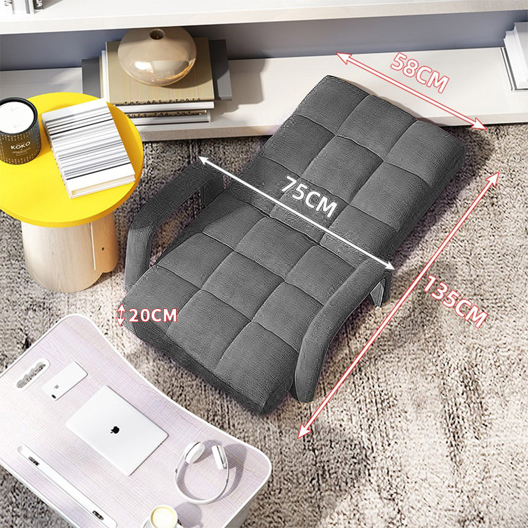 SOGA Foldable Lounge Cushion Adjustable Floor Lazy Recliner Chair with Armrest Grey-PEROZ Accessories