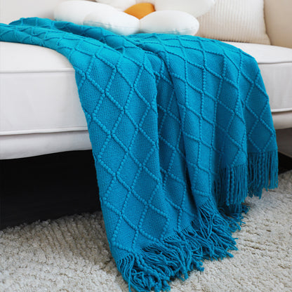 SOGA 2X Blue Diamond Pattern Knitted Throw Blanket Warm Cozy Woven Cover Couch Bed Sofa Home Decor with Tassels-Throw Blankets-PEROZ Accessories