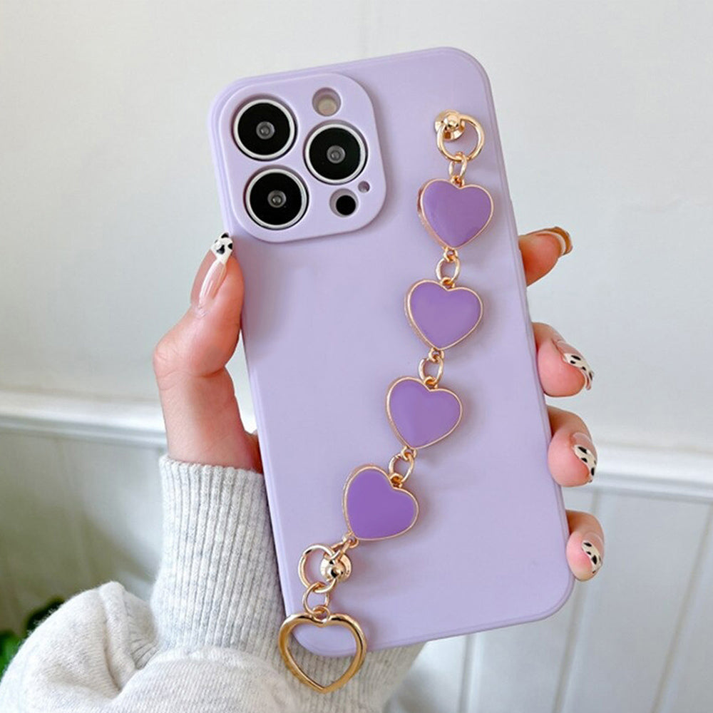 Anymob iPhone Phone Case Violet Heart Chain Hand Strap Apple Back Mobile Cover For IOS 13 Pro Max 12 MiNi 11 Pro XR XS X 7 8 Plus 6 6S SE Compatible-Mobile Phone Cases-PEROZ Accessories
