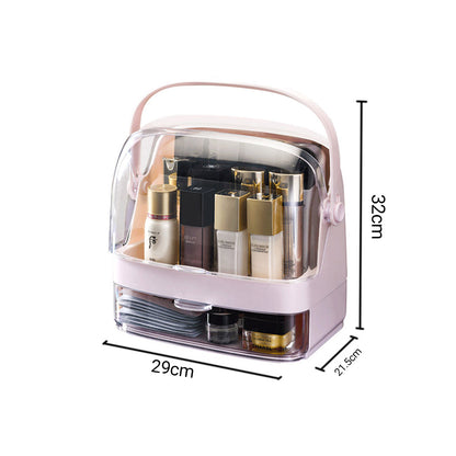 SOGA 2 Tier Pink Countertop Makeup Cosmetic Storage Organiser Skincare Holder Jewelry Storage Box with Handle-Makeup Organisers-PEROZ Accessories