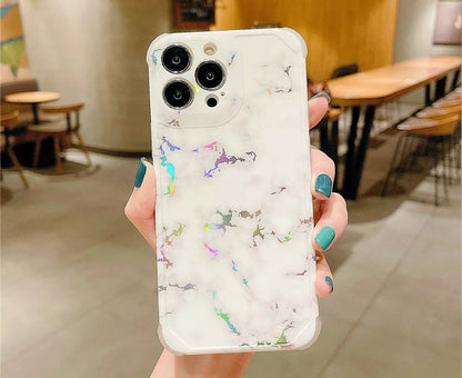 Anymob iPhone Case White Laser Marble Shockproof Firm Flex Mobile Cover For iPhone 13 12 11 Pro Max Compatible-Mobile Phone Cases-PEROZ Accessories