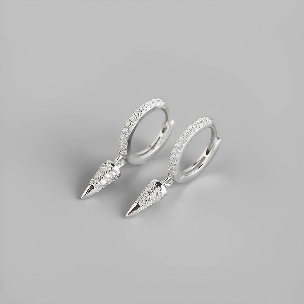 Anyco Earrings Sterling Silver Luxury Pave Zircon Cone French Style Ear For Women Girl Fashion Stylish Rock Accessories Jewelry Gifts-Earrings-PEROZ Accessories