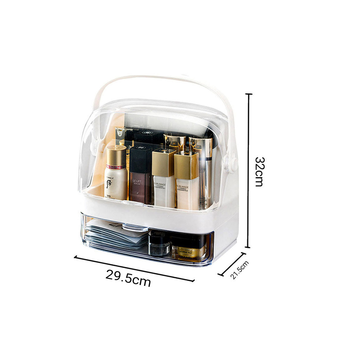 SOGA 2X 2 Tier White Countertop Makeup Cosmetic Storage Organiser Skincare Holder Jewelry Storage Box with Handle-Makeup Organisers-PEROZ Accessories