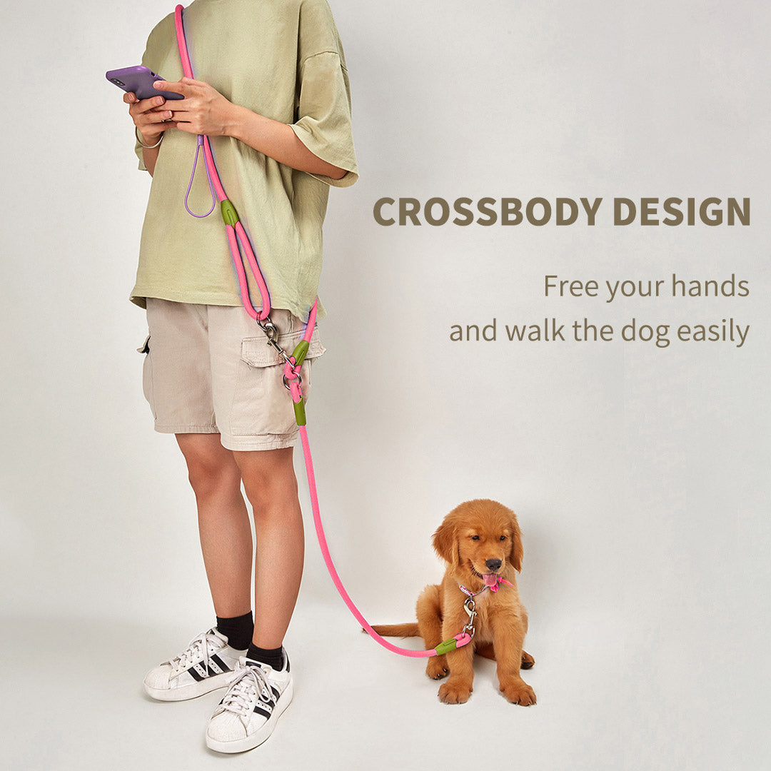 SOGA 2X 220cm Multifunction Hands Free Rope Pet Cat Dog Puppy Double Ended Leash for Walking Training Tracking Obedience Pink-Dog Collars-PEROZ Accessories