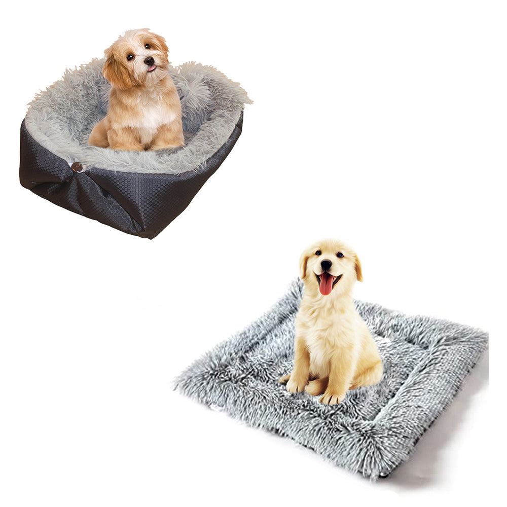 SOGA Black Dual purpose Cushion Nest Cat Dog Bed Warm Plush Kennel Mat Pet Home Travel Essentials-Pet Carriers &amp; Travel Products-PEROZ Accessories