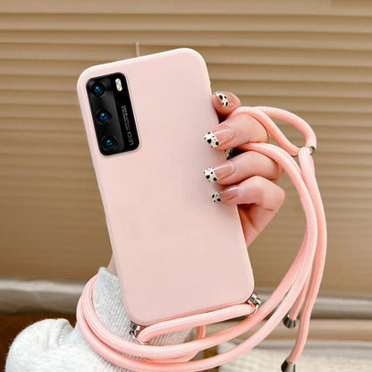 Anymob Huawei Phone Case Light Pink Necklace Lanyard Crossbody Cord Rope Soft Silicone-Mobile Phone Cases-PEROZ Accessories