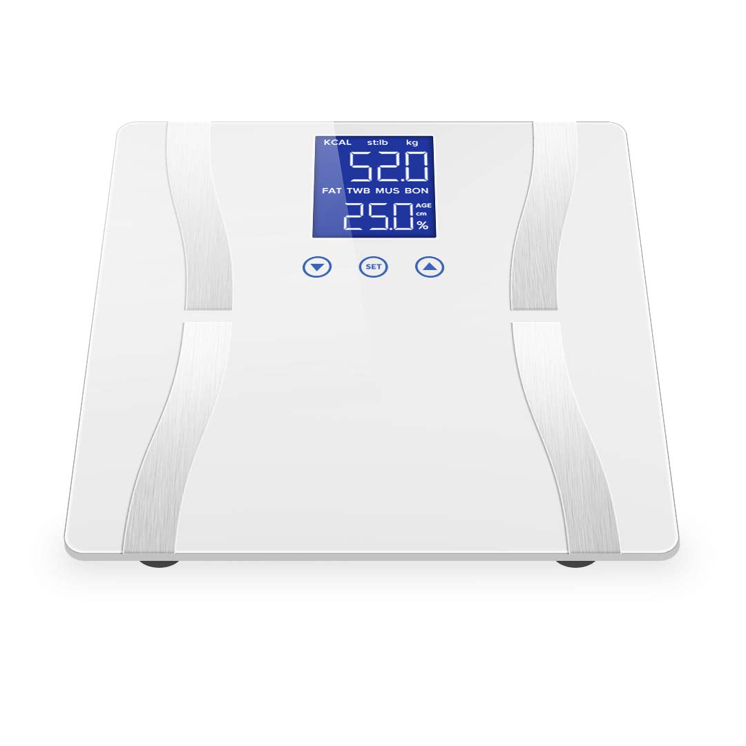 Glass LCD Digital Body Fat Scale Bathroom Electronic Gym Water Weighing Scales White-Body Weight Scales-PEROZ Accessories