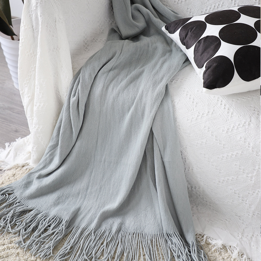 SOGA Grey Acrylic Knitted Throw Blanket Solid Fringed Warm Cozy Woven Cover Couch Bed Sofa Home Decor-Throw Blankets-PEROZ Accessories