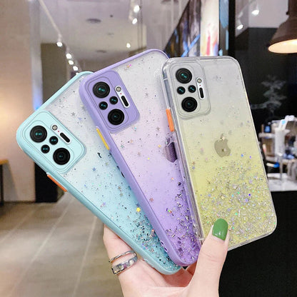 Anymob Xiaomi Phone Case Clear Gradient Sequins Glitter Silicone Mobile Cover- Note 10 9 8 Pro 10S 9A 9C 9T Mi 11 Lite Poco X3 F3 M3-Mobile Phone Cases-PEROZ Accessories