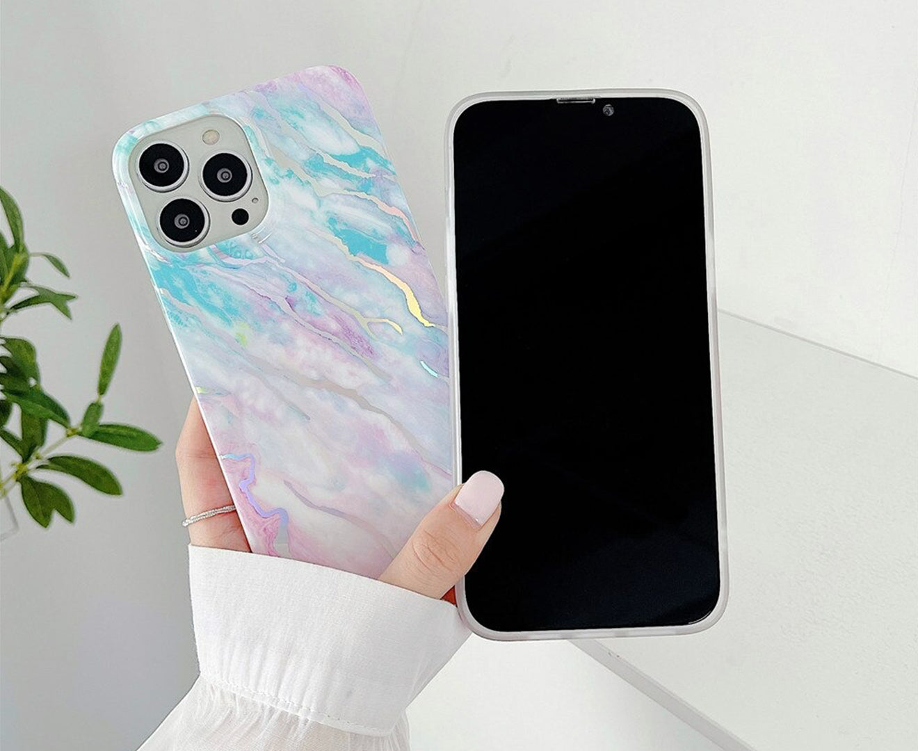 Anymob iPhone Case Pink Lavender Marble Pattern Soft Silicone Cover For iPhone 13 11 12 Pro Max X XR XS Max 7 8 Plus SE 2020-Mobile Phone Cases-PEROZ Accessories