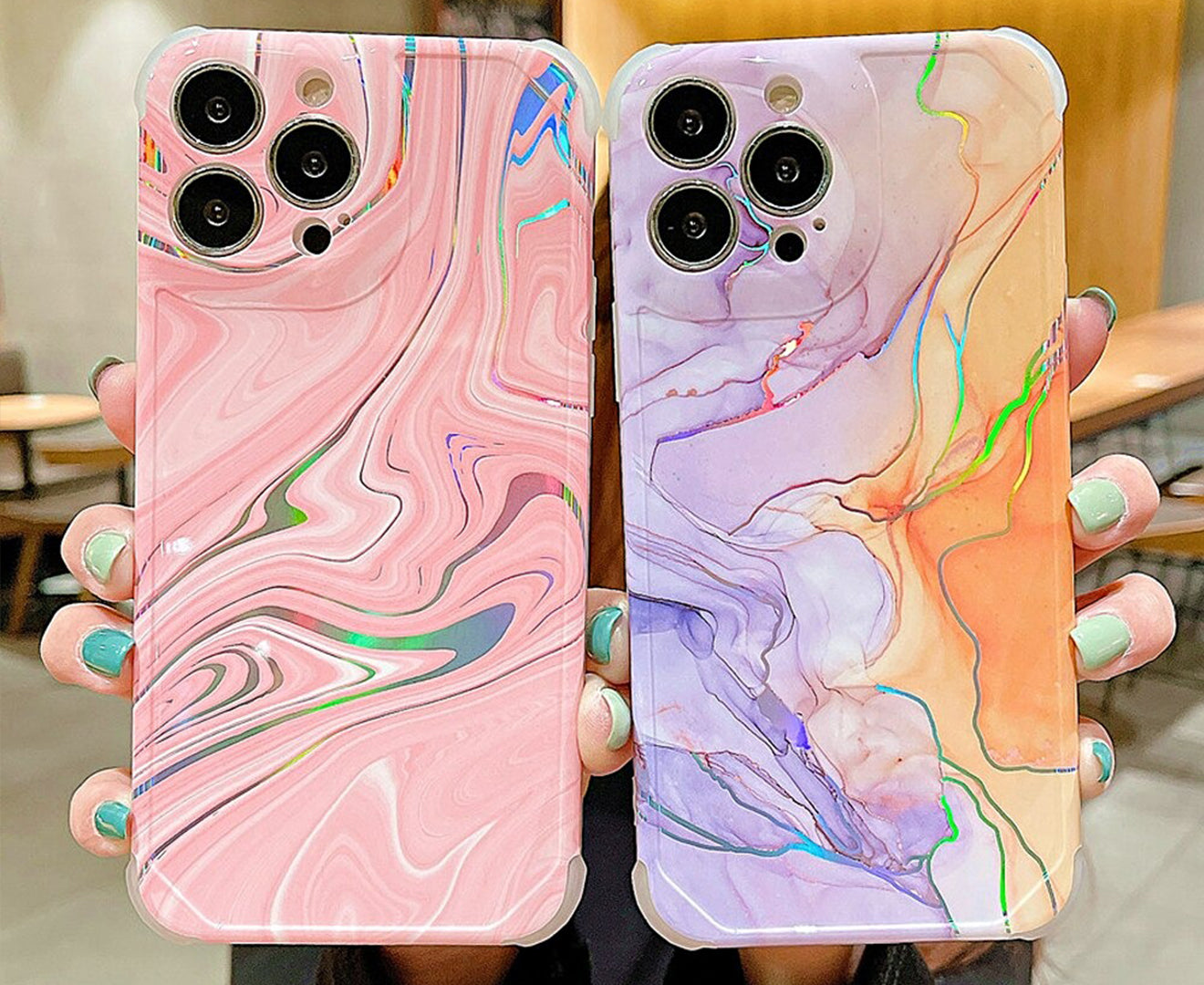 Anymob iPhone Case Purple Laser Marble Shockproof Firm Flex Mobile Cover For iPhone 13 12 11 Pro Max Compatible-Mobile Phone Cases-PEROZ Accessories