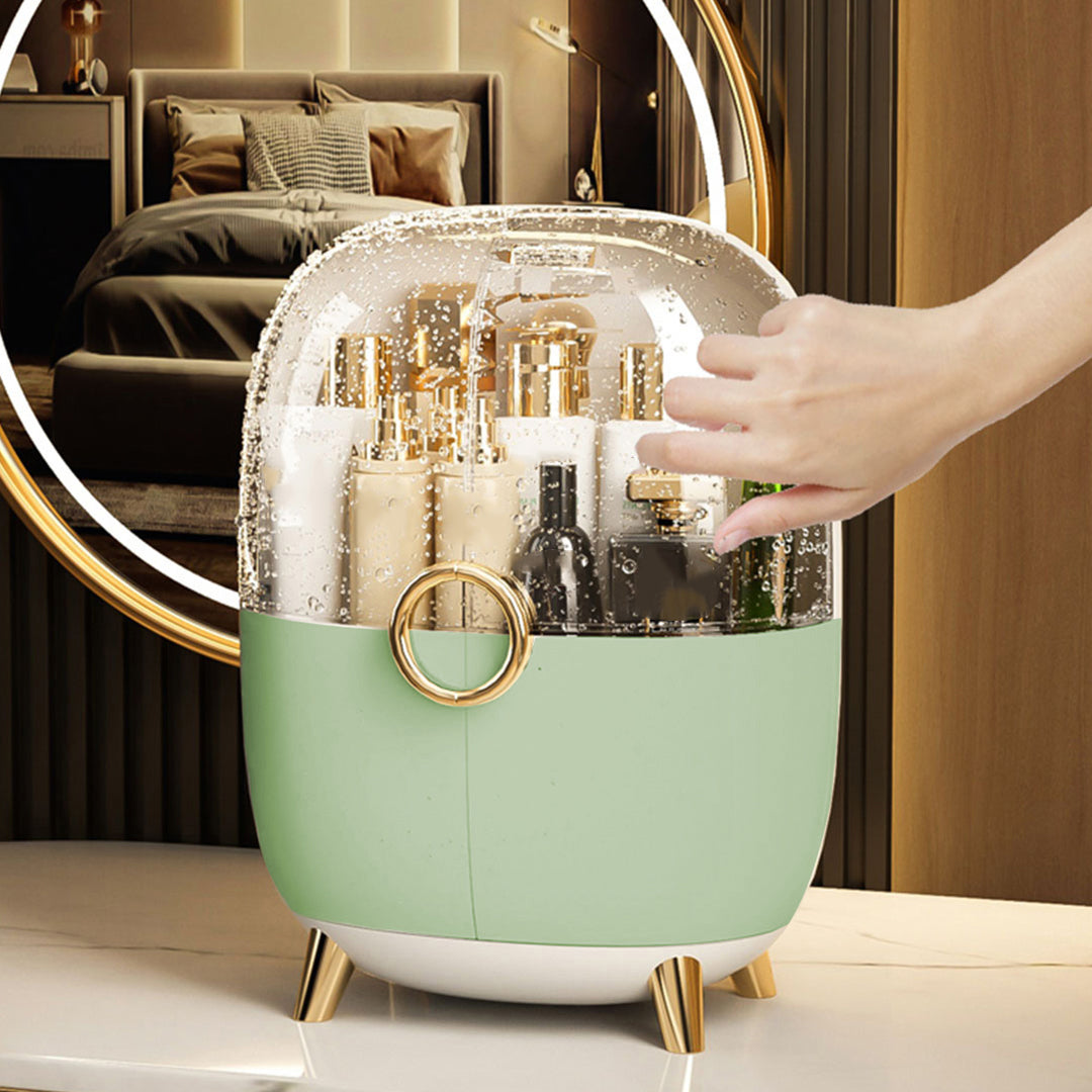 SOGA Green Transparent Countertop Makeup Organiser Cosmetic Storage Waterproof Dustproof Bathroom Skincare Holder with Lid-Makeup Organisers-PEROZ Accessories