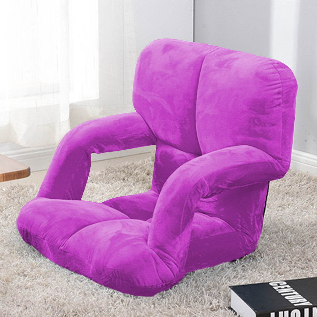SOGA Foldable Lounge Cushion Adjustable Floor Lazy Recliner Chair with Armrest Purple-Recliner Chair-PEROZ Accessories