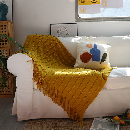 SOGA Mustard Textured Knitted Throw Blanket Warm Cozy Woven Cover Couch Bed Sofa Home Decor with Tassels-Throw Blankets-PEROZ Accessories