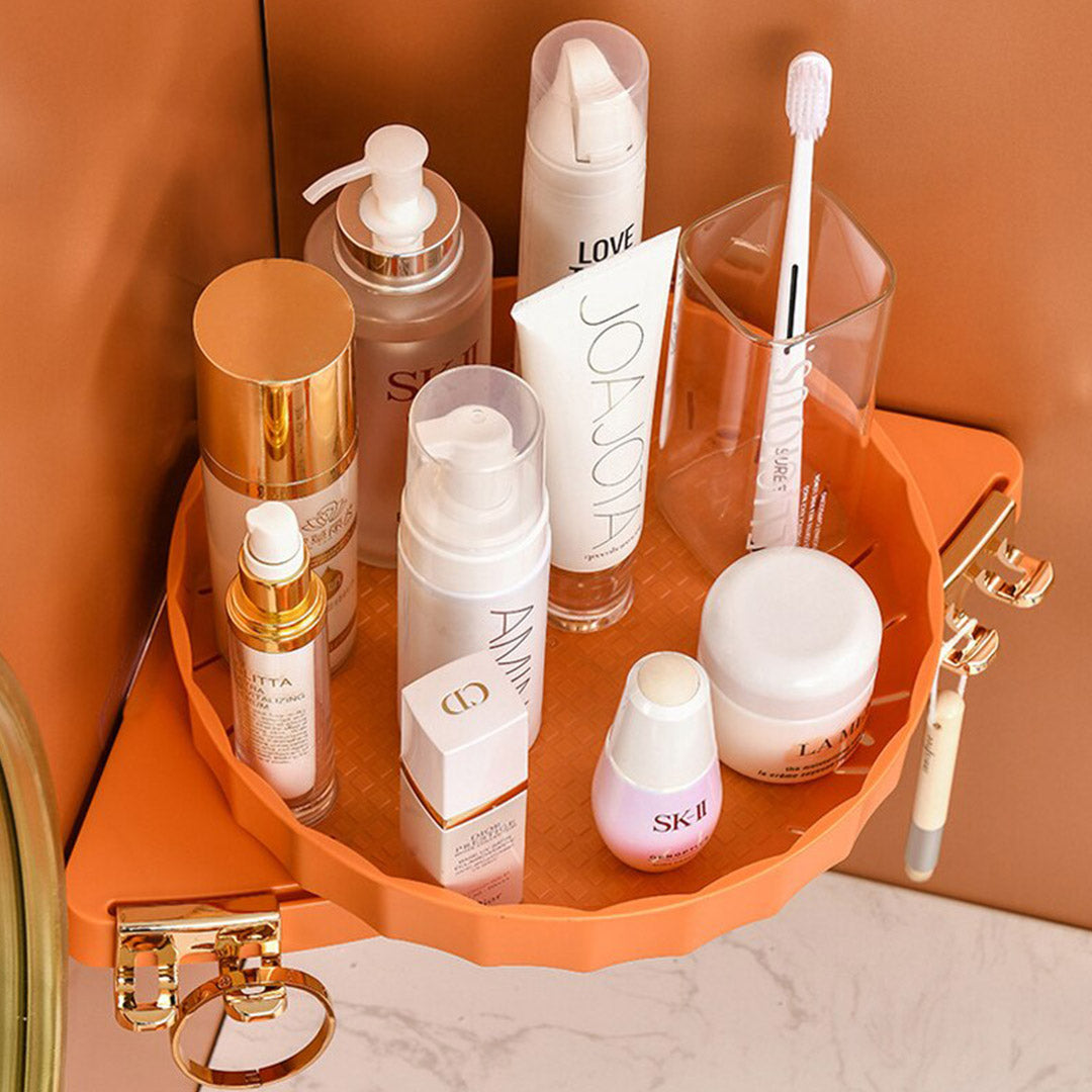 SOGA 2X Orange 360 Degree Wall Mounted Rotating Bathroom Organiser Corner Vanity Rack Toilet Adhesive Storage Shelf-Bathroom Storage-PEROZ Accessories