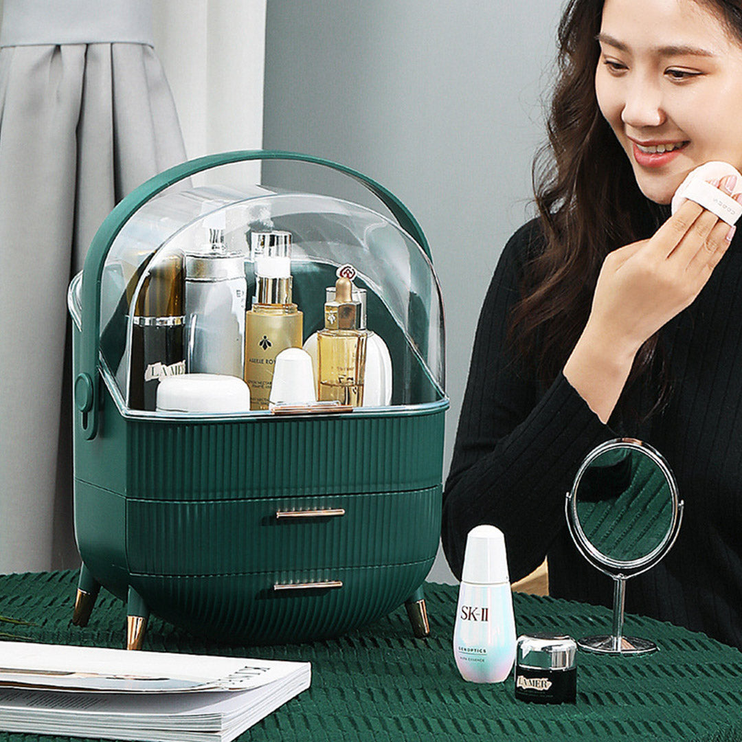 SOGA Green Cosmetic Jewelry Storage Organiser Set Makeup Brush Lipstick Skincare Holder Jewelry Storage Box with Handle-Makeup Organisers-PEROZ Accessories