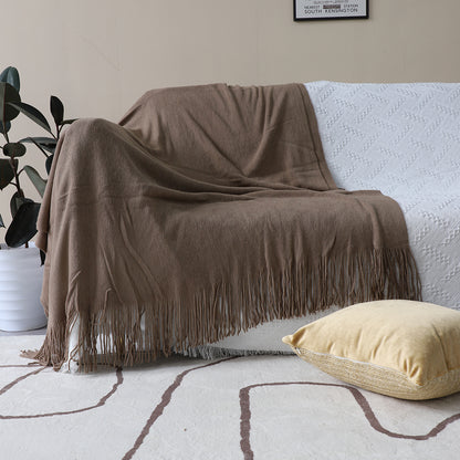 SOGA Coffee Acrylic Knitted Throw Blanket Solid Fringed Warm Cozy Woven Cover Couch Bed Sofa Home Decor-Throw Blankets-PEROZ Accessories