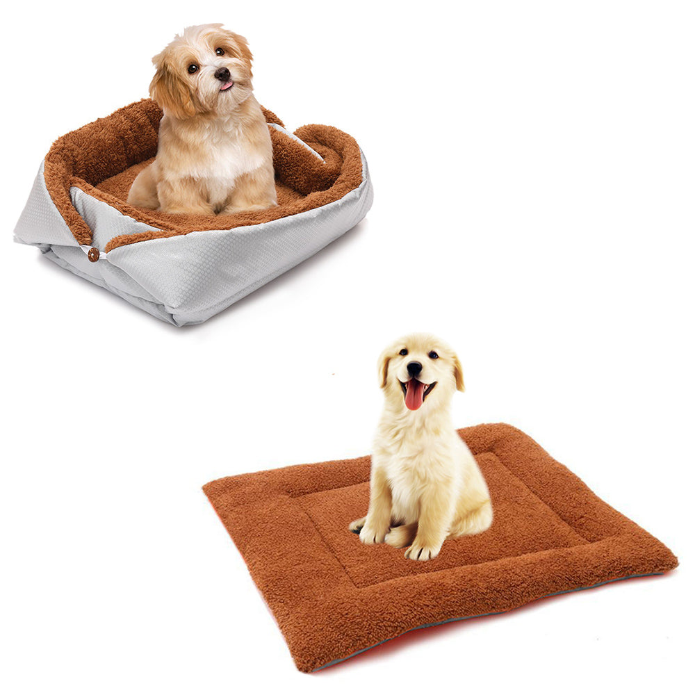 SOGA Silver Dual purpose Cushion Nest Cat Dog Bed Warm Plush Kennel Mat Pet Home Travel Essentials-Pet Carriers &amp; Travel Products-PEROZ Accessories