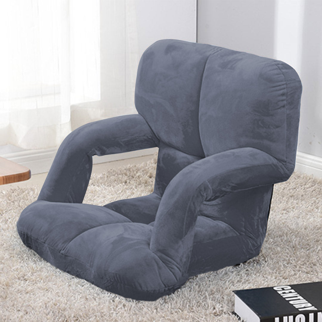 SOGA Foldable Lounge Cushion Adjustable Floor Lazy Recliner Chair with Armrest Grey - Kid-Recliner Chair-PEROZ Accessories