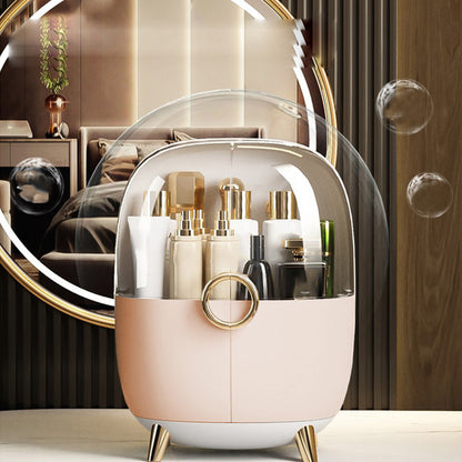 SOGA Pink Transparent Countertop Makeup Organiser Cosmetic Storage Waterproof Dustproof Bathroom Skincare Holder with Lid-Makeup Organisers-PEROZ Accessories